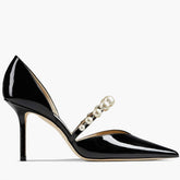Rhinestone Pearl Detailed Ankle Strap Sandals EU 33 / Black / 6.5CM